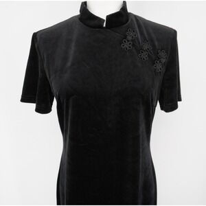 Vintage Y2K Dress 8 Black Velvet Asian Style Maxi 90s Whimsigoth Fairy Romantic